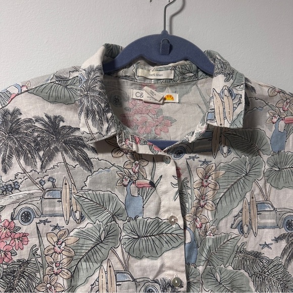 C&C California Linen Tropical Surf Button Down Top Women’s Size Medium Summer - Picture 3 of 9